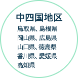 中四国地区 鳥取県、島根県、岡山県、広島県、山口県、徳島県、香川県、愛媛県、高知県